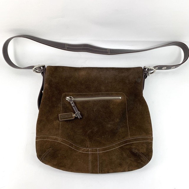 Vintage Coach Brown Suede Leather Crossbody Bag Purse Zip Top F0782