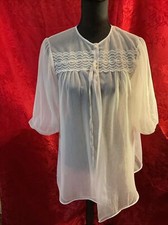 Vintage Lorraine White Chiffon Satin Wrapper Robe Cover Peignoir Small