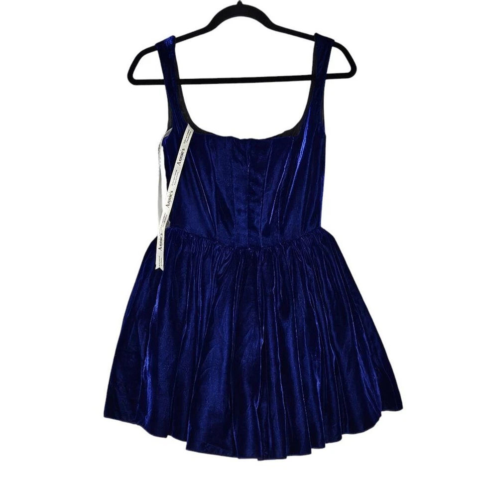 Silvia Astore Annie Ibiza Velvet Navy Blue Corset Square Neck Mini Dress IT 38/0 - Image 4 of 4