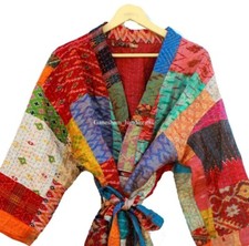 Silk patchwork handmade kantha jacket japanese kimono style kantha robe winter