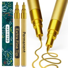 2 Gold Permanent Marker - Waterproof Markers for Tire, Fabric, Rocks, Glass, Cer