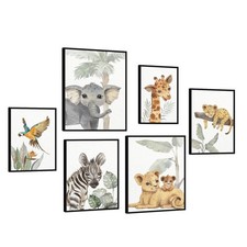 Safari Animal Nursery Wall Art: Woodland Nursery Wall Decor Set of 6, Baby An...