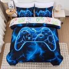 Gaming Bedding Set for Boys,5 Pieces 3D Game Controller Design Blue Gamer Com...