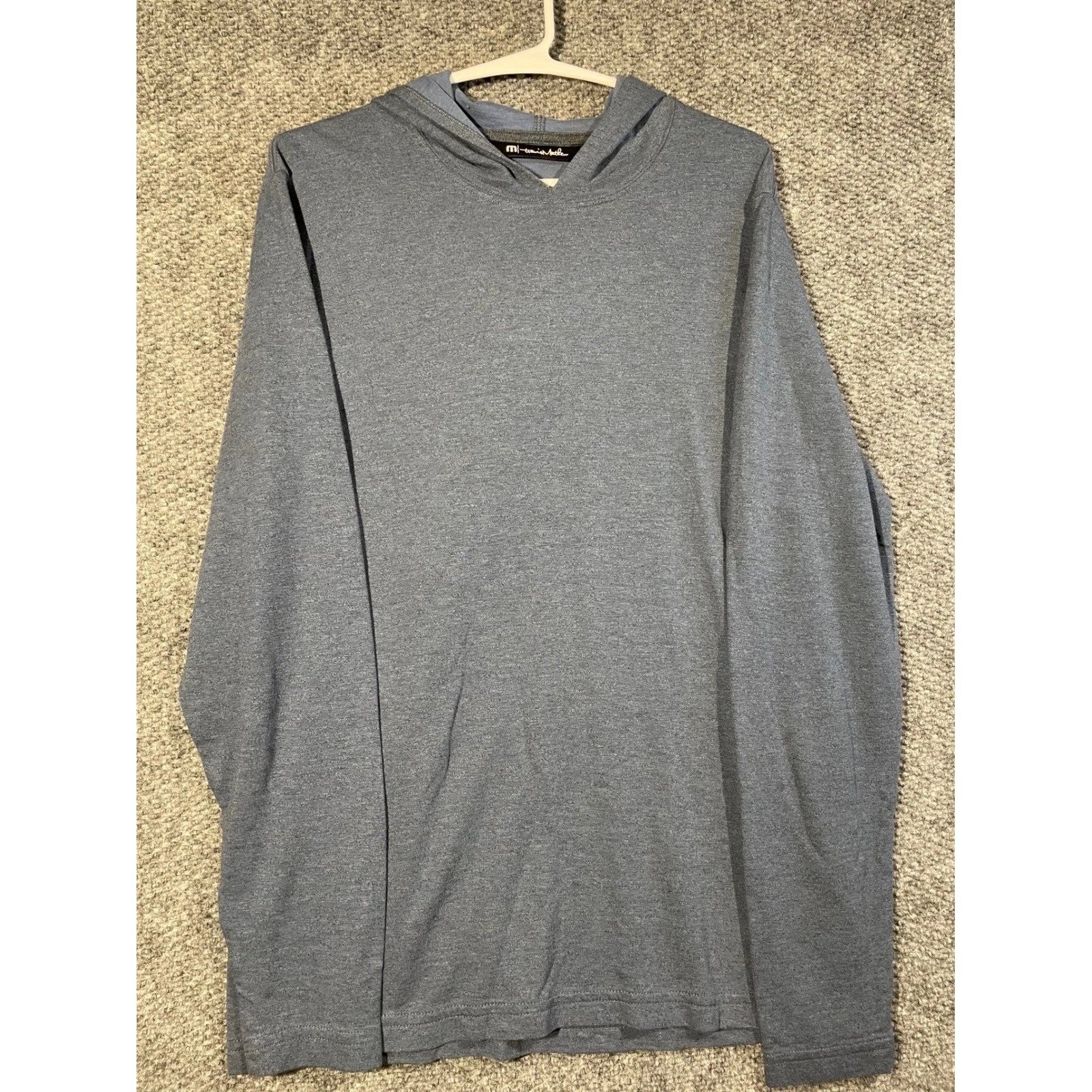 TravisMathew Mens Medium Heathered Blue Grey Long Sleeve Pullover Hoodie Tee