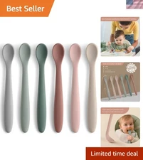 6-Piece Silicone Baby Feeding Spoons, First Stage Infant Spoons, Soft-Tip Eas...