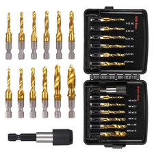13PCS Titanium Drill Tap Set, HSS SAE  Metric Drill and Tap Bits with Quick Cha