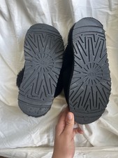 UGG Mule Slippers Black Suede Fur Trim Women's Size 6 Comfort Casual