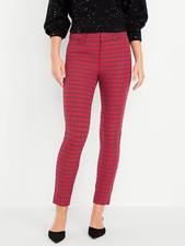 Old Navy Pixie Skinny Ankle Dress Pants Womens 8 Tall Red Plaid High Rise NEW