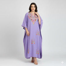 Long V-Neck Kaftan Kashmiri Embroidered Georgette Purple Maxi L-56"