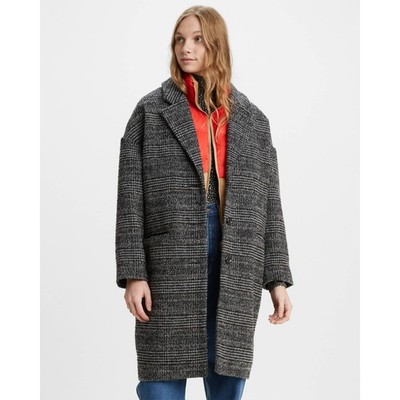 Levi s Oversized WOOL Blend Plaid COCOON Tweed COAT XS Preppy Dark Academia