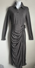 New Shein Women’s Gray Collared Faux Long Slv. Wrap Long Length Tee Dress Sz. M