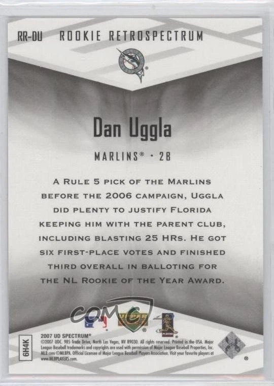 2007 Upper Deck Spectrum Rookie Retrospectrum Red /99 Dan Uggla #RR-DU - Image 2 of 2