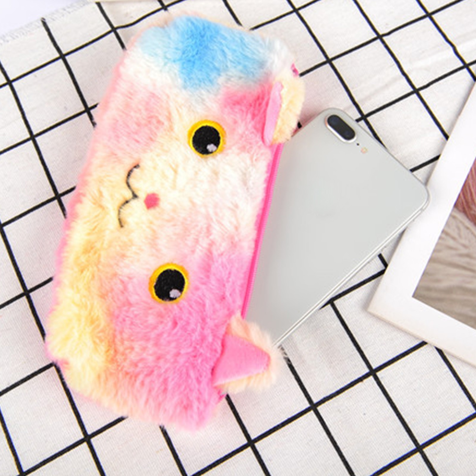 Plush Pencil Case Pouch Cute Cat Color High Capacity Kids Students Office