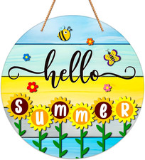 Hello Summer Door Decorations 11.5" round Sunflowers Welcome Sign for Front Door