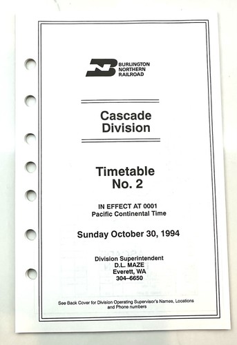 BN Cascade division ETT #2 30/10/1994 Burlington Northern Railroad