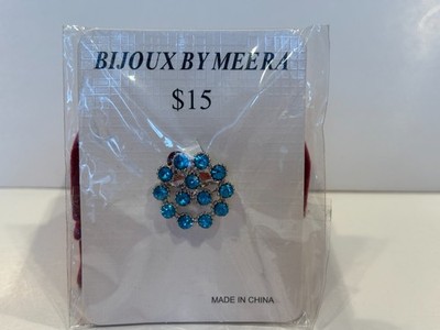 Bijoux by Meera Blue Rhinestone Round Floral Scatter Silver Tone Brooch .75''