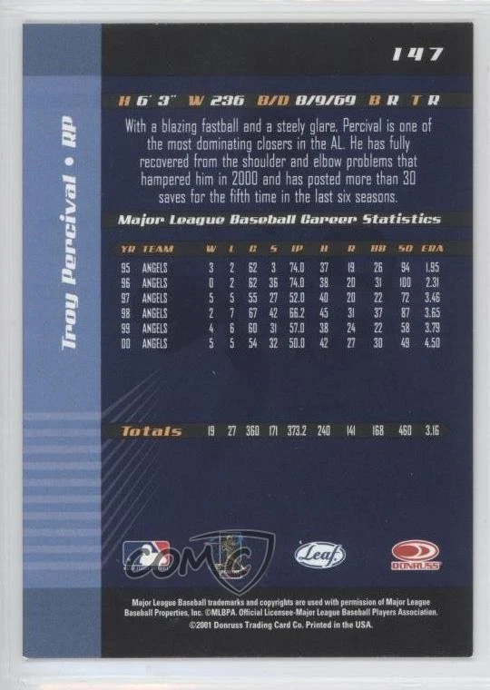 2001 Leaf Limited Troy Percival #147 - Image 2 of 2