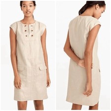 J. Crew Dress 8 Gold Shimmer Linen Grommet Detail Cap Sleeve Shift F2537
