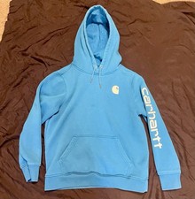 Carhartt Kids Hoodie Sweatshirt Light Blue Youth Large 12-14 Pullover Logo