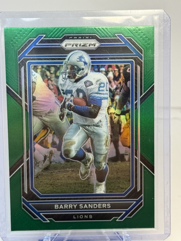 Panini 2022 Prizm Football Barry Sanders Green Parallel #102 Detroit Lions