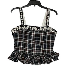 NWT Fanm Mon Black and White Plaid Crop Top Size Large