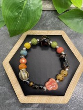 Handmade Ceramic Bead Beaded Stackable 6.5  Plus Stretch Bracelet New B297