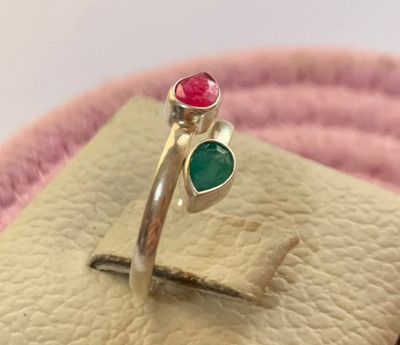 Natürlicher Rubin und SMARAGD Edelstein 925 Sterling Silber Ring Schmuck 1,8 Gramm ياقوت