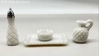 Milk Glass Miniature Dish Lot 4 Piece Pressed Diamond Point Pattern Vintage