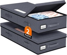 Under Bed Storage Containers with Lids, 2 Pack Foldable Grey Storage