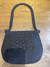 Vintage Black Crocheted/Knit Shoulder Purse Pre-Owned Excellent Condition
