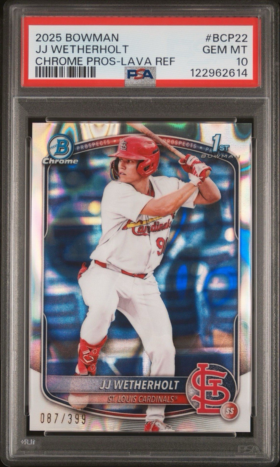 JJ WETHERHOLT PSA 10 2025 1st Bowman Chrome Pros LAVA REFRACTOR/399 RC Cardinals