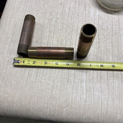 Lot of 3 Red Brass Pipe Nipples 3/4" x 4" NPT Threaded Both Ends