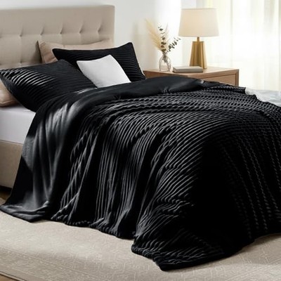 Fluffy Full Comforter Set 3 Pieces - Soft & Fuzzy Black Full(82''x86'') 07black