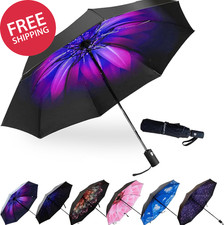 Windproof Travel Umbrella 44 Inch Canopy Automatic Open Close Folding Portable