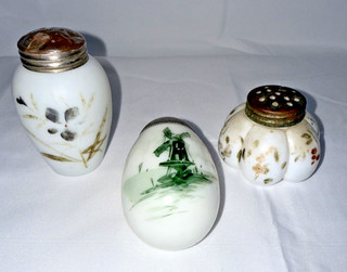 Mt Washington Milk Glass Hand Painted Floral Salt/Pepper Shakers Lot Of 3