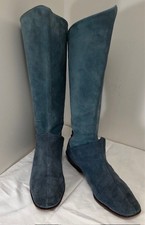 Salvatore Ferragamo, Boots Suede Turquoise Aqua Blue, Knee-high