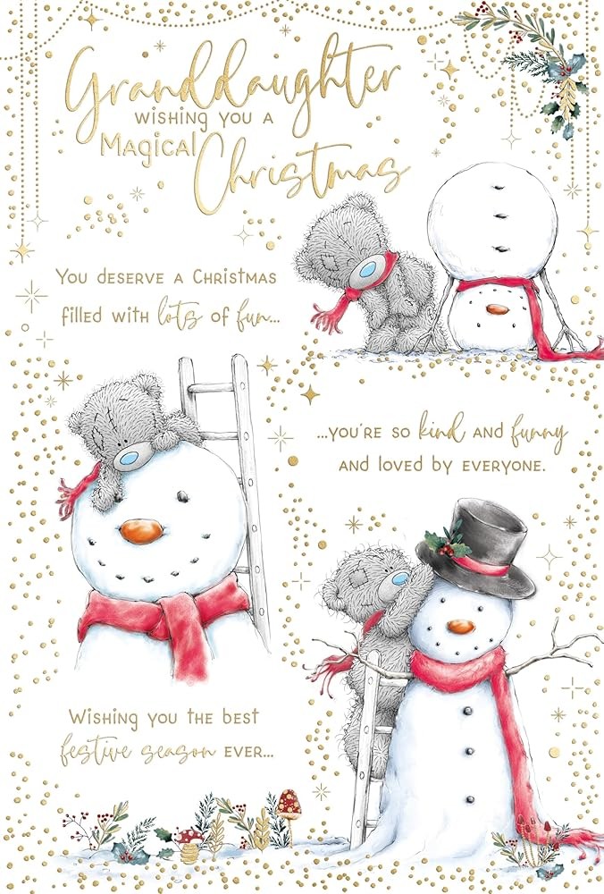 Bears With Snowman Granddaughter Christmas Card - Image 2