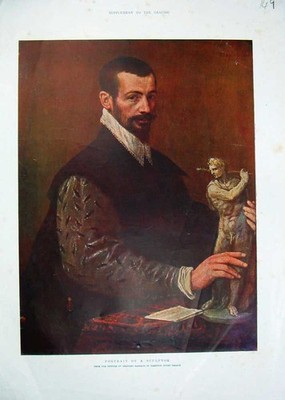 Alter antiker Druck Farbportrait Bildhauer Leandro Bassano Hampton Court