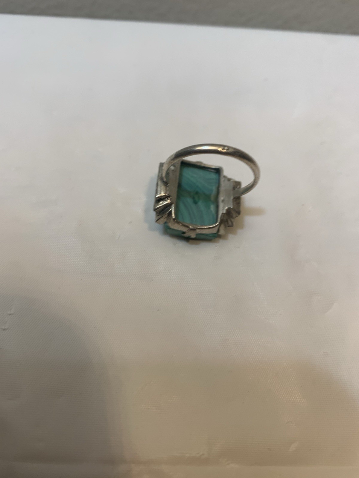 VINTAGE ART DECO STYLE RECTANGULAR MALACHITE RING… - image 11