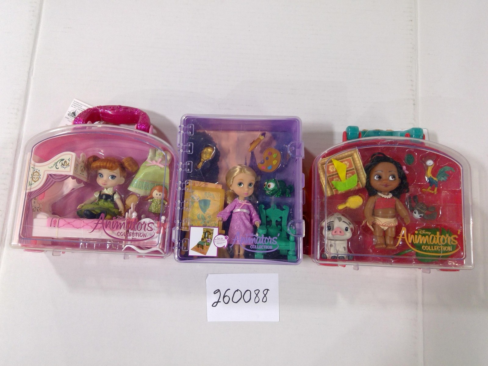 Disney Animators' Collection Mini Doll Playsets Anna Rapunzel Moana Lot Of 3