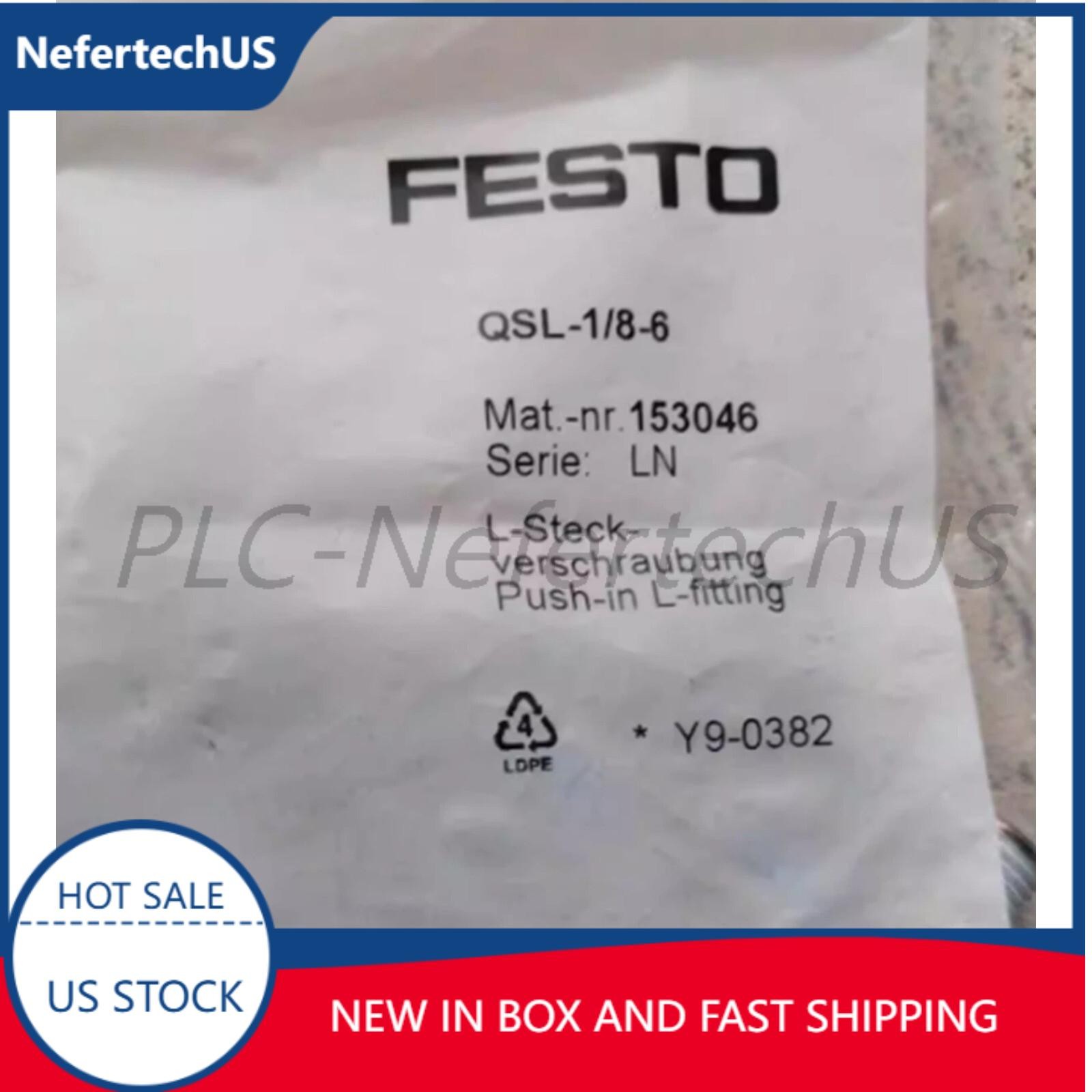 FESTO CORPORATON QSL-1/8-6 Push-in 90 deg Connector in box