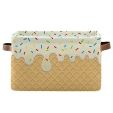 Ice Cream Texture Storage Bin with Handles Foldable Metal Frame Organizer