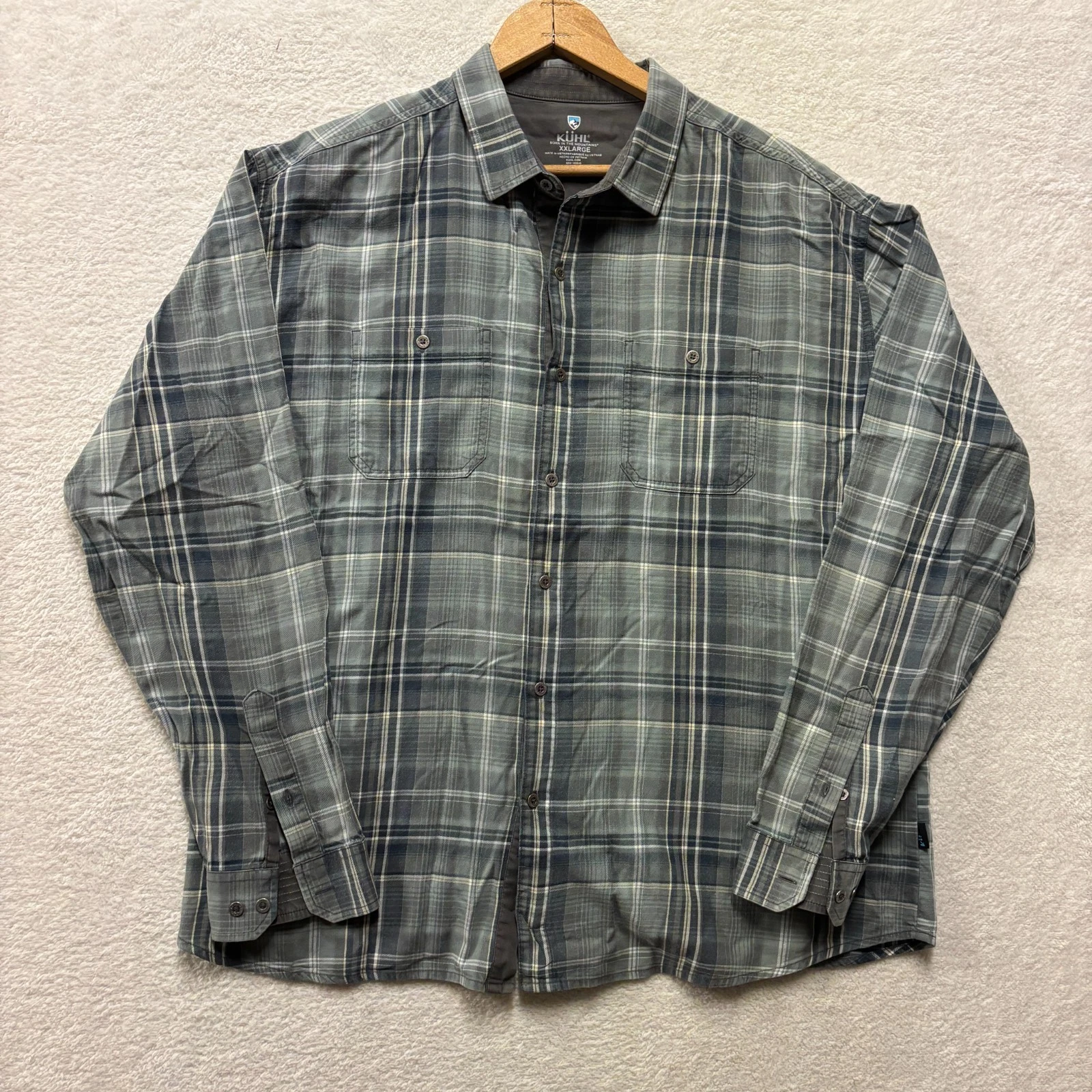 Kuhl Fugitive Shirt Mens XXL Grey Plaid Outdoor Long Sleeve Mid-weight Hiking