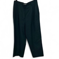 Vintage Women's Dark Green Worsted Wool Pleated Dress Pants Straight Leg Solid