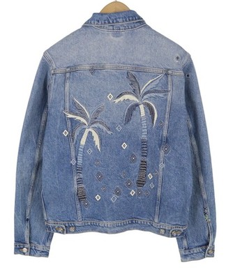 SCOTCH & SODA Trucker Men Jacket L Blue Faded Embroidered Button-Up Denim
