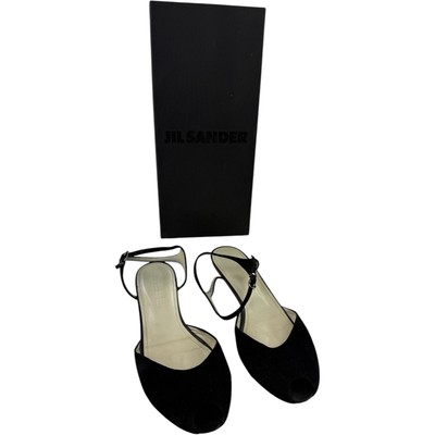 Jil Sander Black Suede Leather Flat Sandals Ankle Strap Women s 40 w/ Box