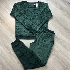 DKNY Women's Stretch Velour 2-Piece Lounge Set Size S, Green, New With Tag