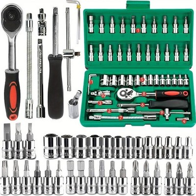 46Pcs Family Tools 1/4 Set Mechanic Tool Kits for Auto Repair Hous with Sockets