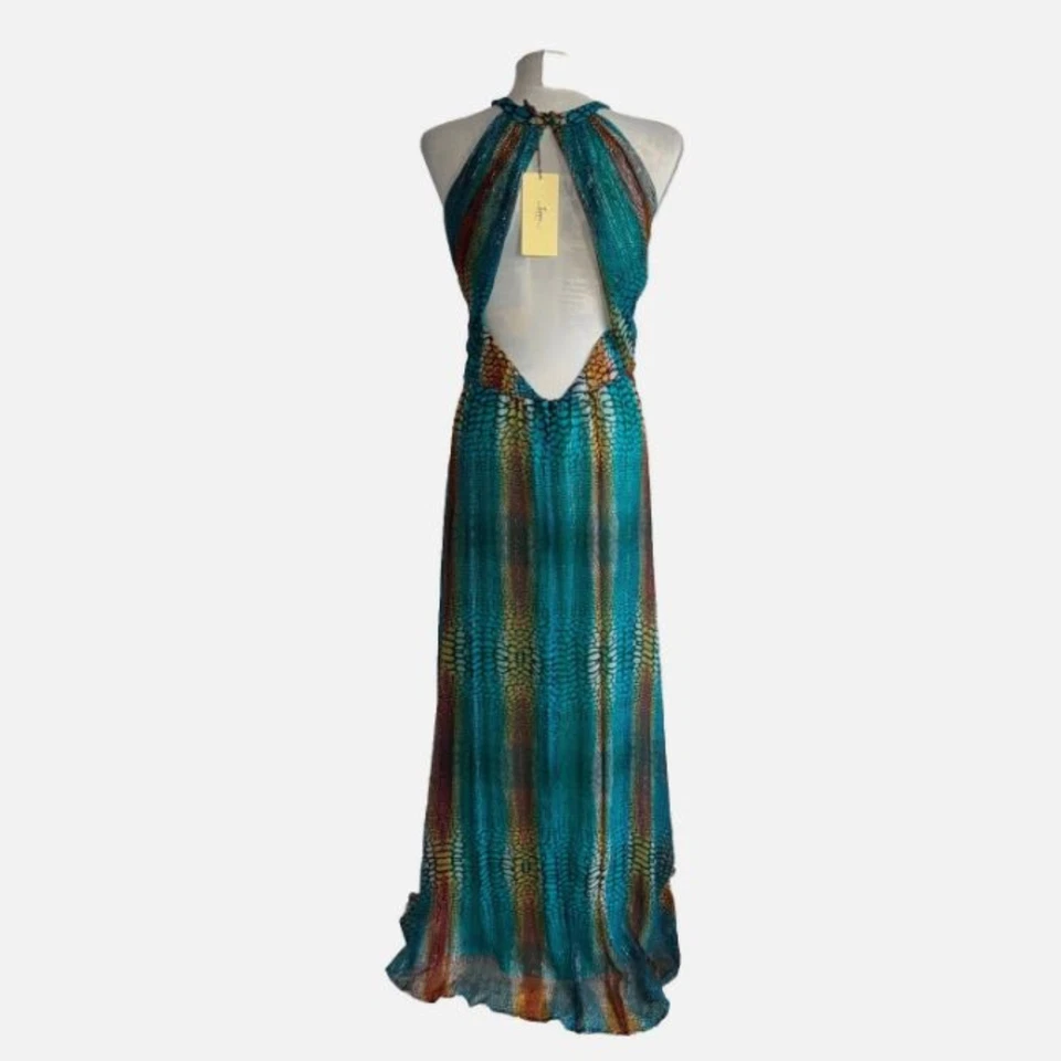 Issa London Guido Fortes Maxi Dress 12 Silk Blue Crepe Ball Gown Luxury Evening - Image 3 of 4