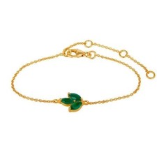 22K Gold Plated 925 Silver Green Onyx Gemstone Chain Bracelet With Lobster Lock